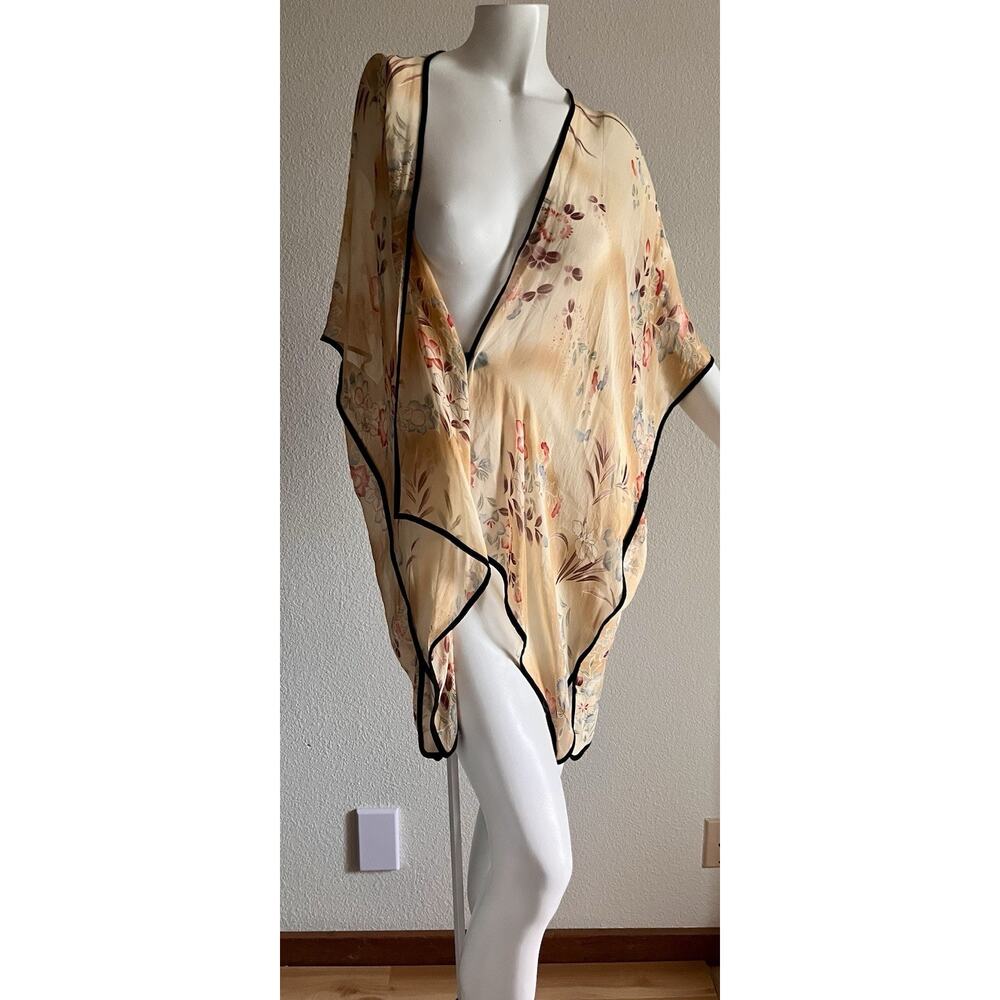 VTG CITRON Santa Monica 100% Silk Floral Open Front Kimono Cardigan Cover Up XS - Picture 9 of 16